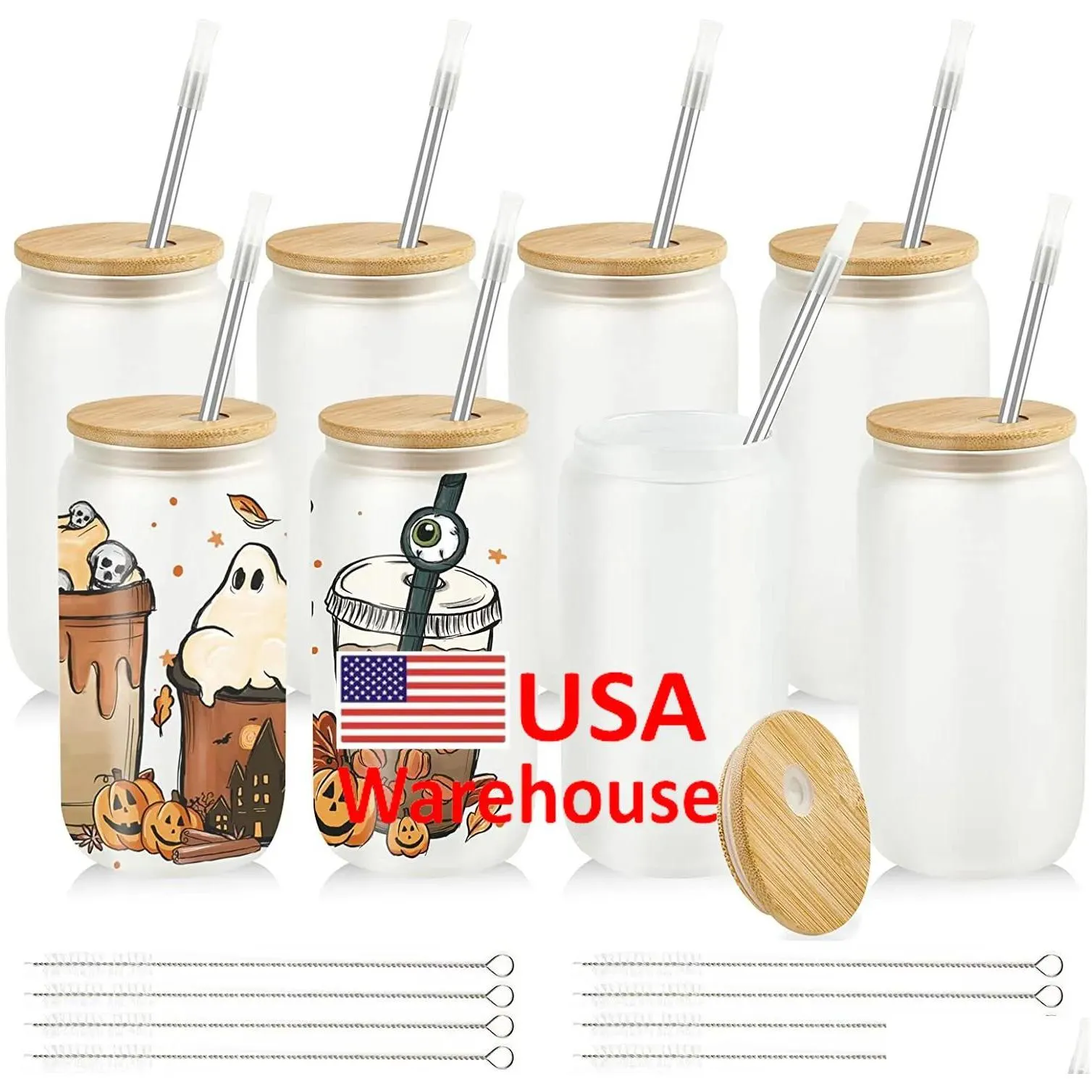 ship in 12h usa warehouse 16oz clear glass sublimation tumblers with bamboo lid easy to sublimate tumbler blanks diy for iced coffee cups 16 oz