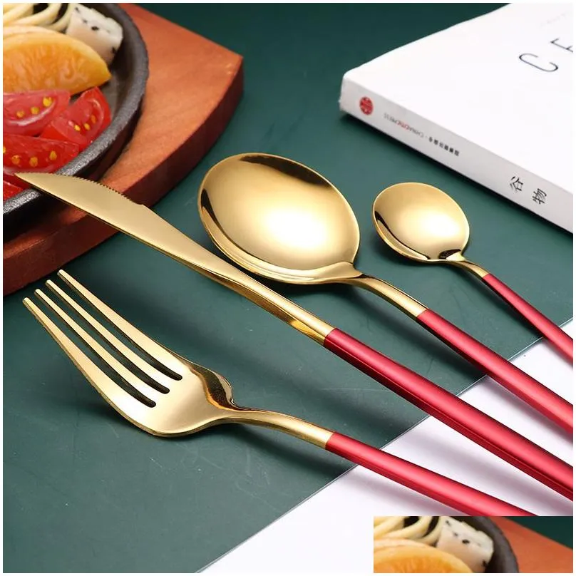 Red Gold black Tableware cutlery Set Stainless Steel Knife Fork and Spoon Set flatware tableware set