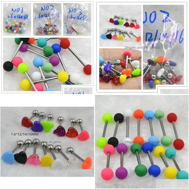 100pcs tongue/ nipple shield ring barbells straight bar 14g heart candy balls body piercing jewelry