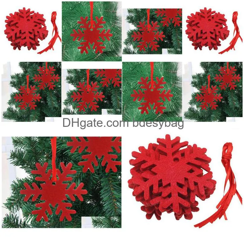 90pcs felt snowflake pendants christmas tree ornaments window home decoration red