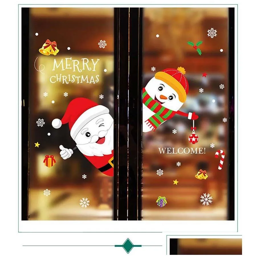 xmas tree santa snowman stickers decorations merry christmas ornament home window wall stickers market glass kid bedroom decals
