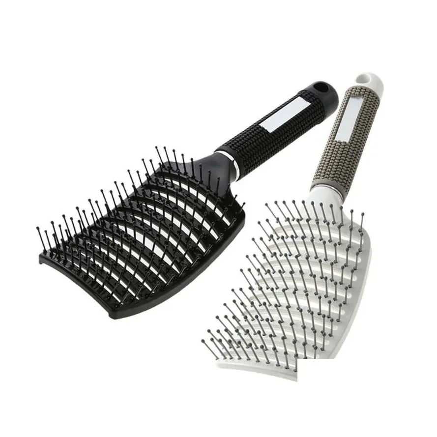 Women Massage Brush Hair Brush Smooth Hair Pure Pig Hairbrush Styling Plastic Nylon Big Bent Comb Hairdressing Styling Tool