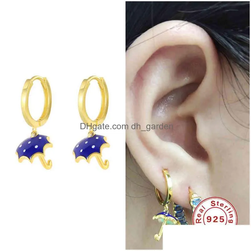 canner women`s earring 925 sterling silver korean ins enamel umbrella octopus shrimp crab aros kiwi hoop earrings summer jewerly