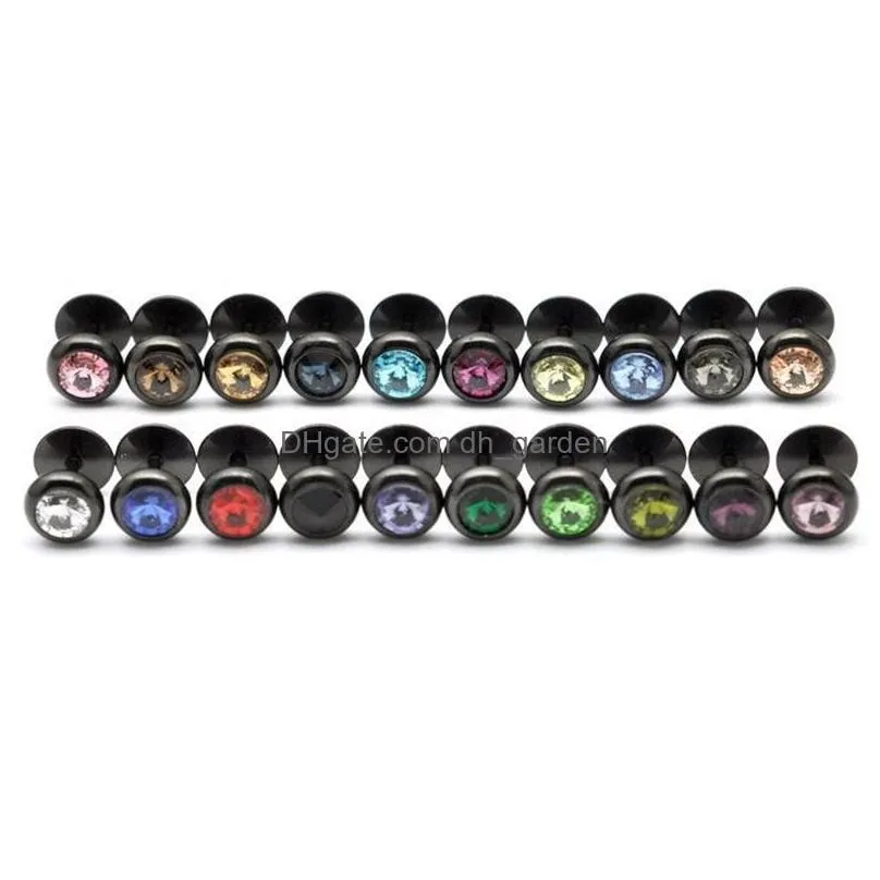 whole mixed 20colors dumbbell tongue rings 200pcs crystal stone fake plug cheater earring body jewelry