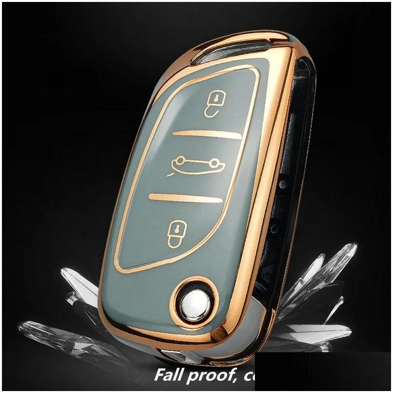 fashion gold edge tpu car key fob cover for peugeot 306 407 807 ds ds3 ds4 ds6 for citroen c1 c2 c3 c4 c5 xsara pica auto plating keys