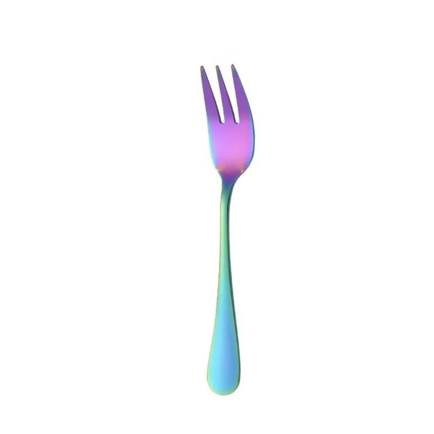 Gold Rainbow Stainless Steel Forks Home Kitchen Dining Flatware Dessert Fruit Fork Cutlery Set for Party for Event