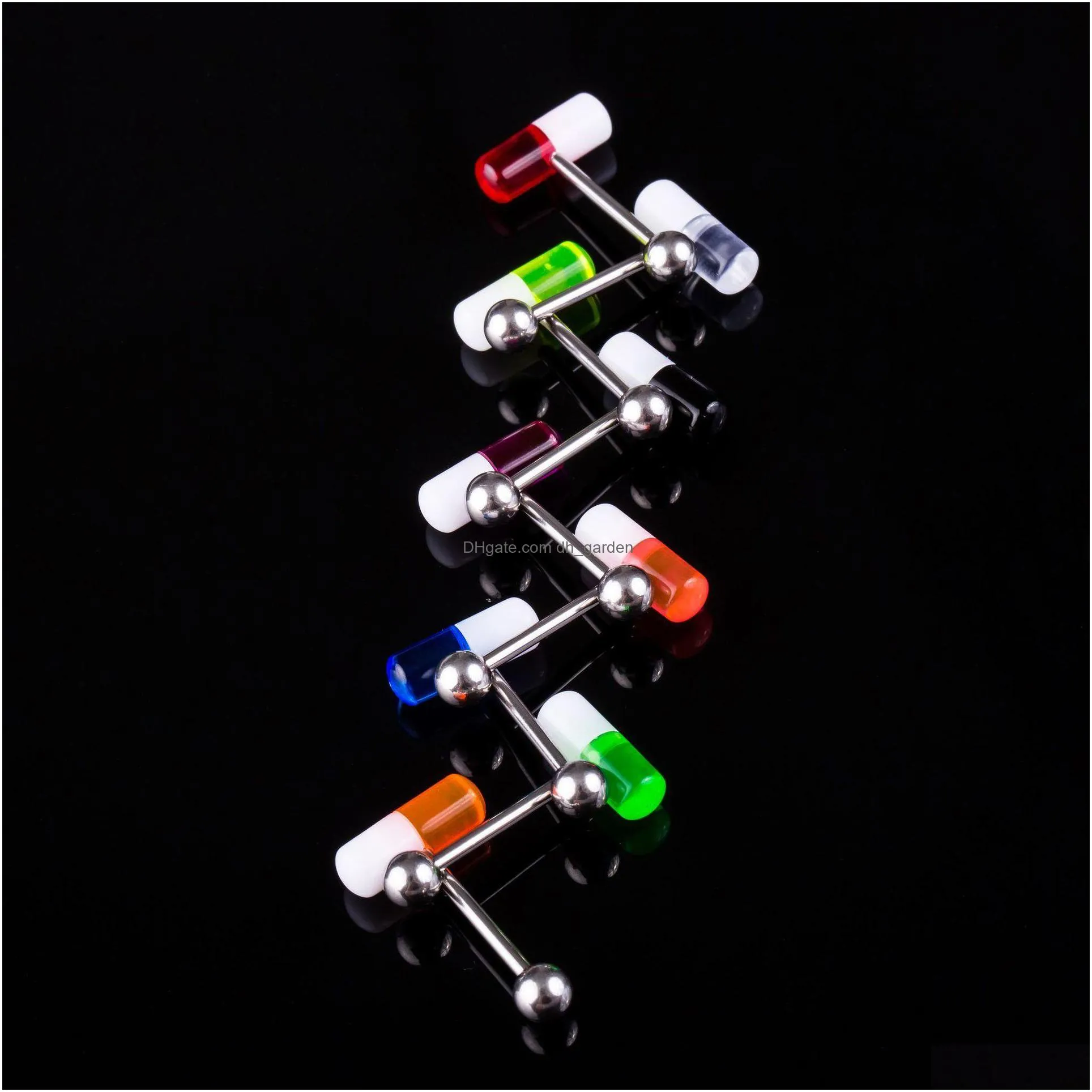 fashion stainless steel acrylic pill hiphop/rock geometric tongue rings body piercing jewelry