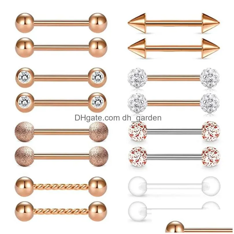 14g rings ring stainless steel rings nipple barbell tongue piercing bar cubic zirconia 16pcs