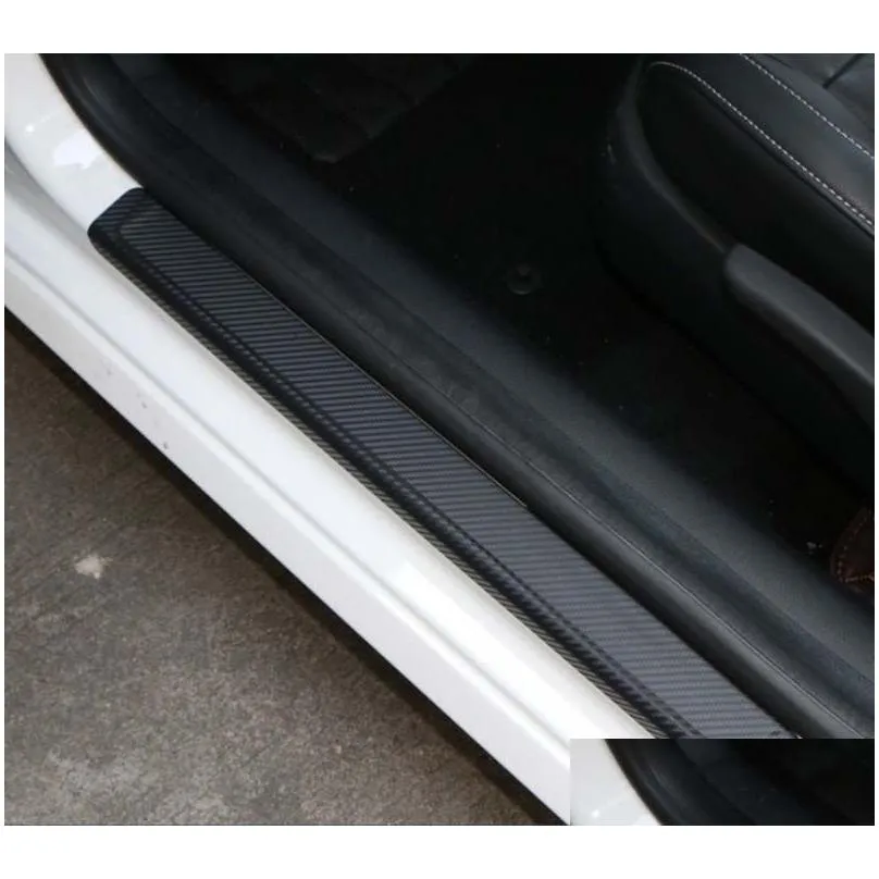4pcs/set auto car door stickers carbon fiber threshold bar anti scratch step sticker pedal protector film welcome edge bumper strip