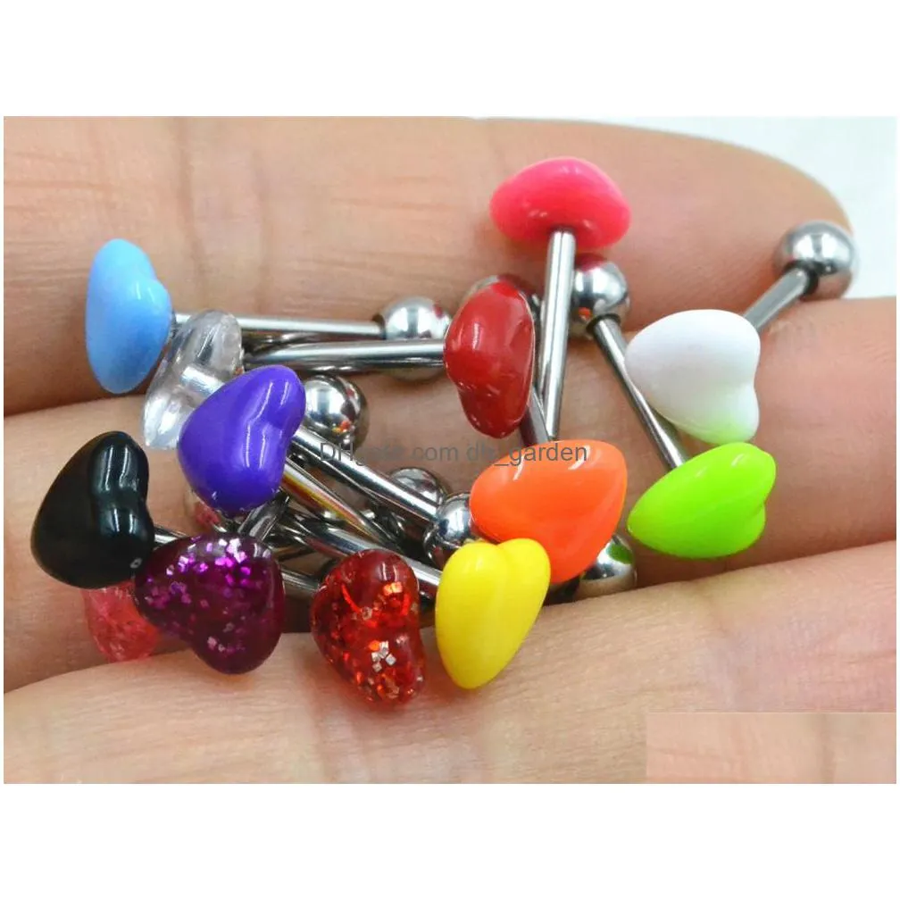 100pcs tongue/ nipple shield ring barbells straight bar 14g heart candy balls body piercing jewelry