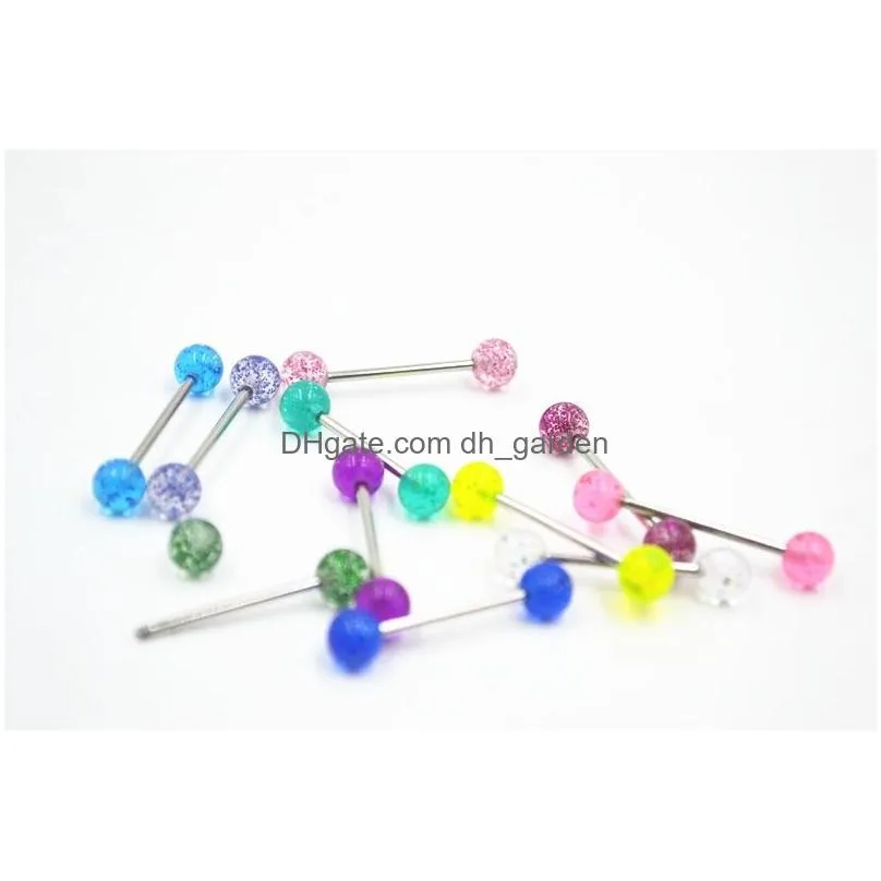100pcs body jewelry piercing acrylic ball glitter tongue ring barbells nipple bar 14g~1.6mm mix colors
