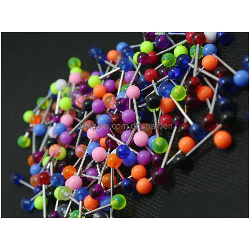 tongue rings mix colors 100pcs body piercing jewelry stainless steel barbell acrylic 6mm ball earring