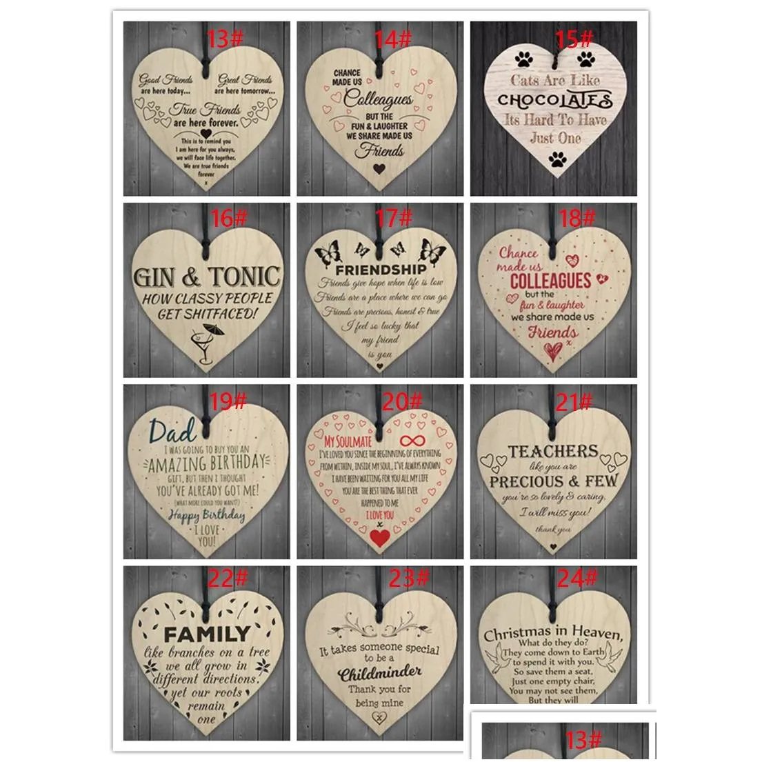 31 styles xmas wooden love christmas chip hanging gift plaque pendant heart shape letter friendship wine bottle decor pendant tags