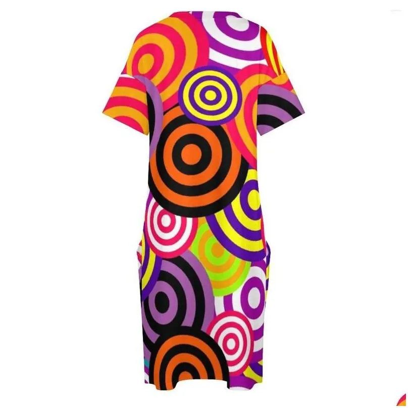 Plus Size Dresses Vintage 70S Dress Colorful Circles Print Aesthetic Casual Women Summer Short Sleeve Retro Birthday Gift