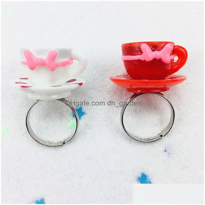 adjustable women coffee cup creative cartoon kawaii designs retro ring resin fashion jewelry rings