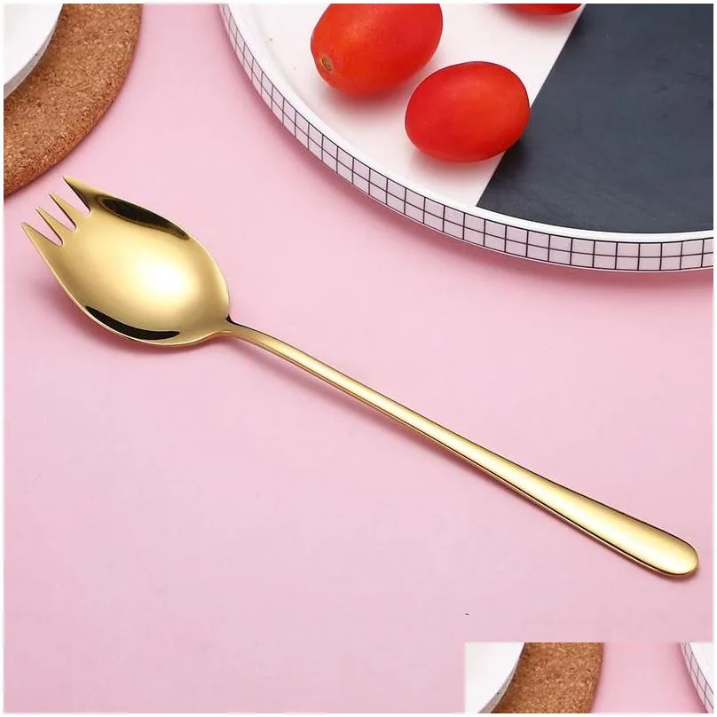 spoons high quality colorful salad fork titanium metal spaghetti spoon 304 stainless steel spork