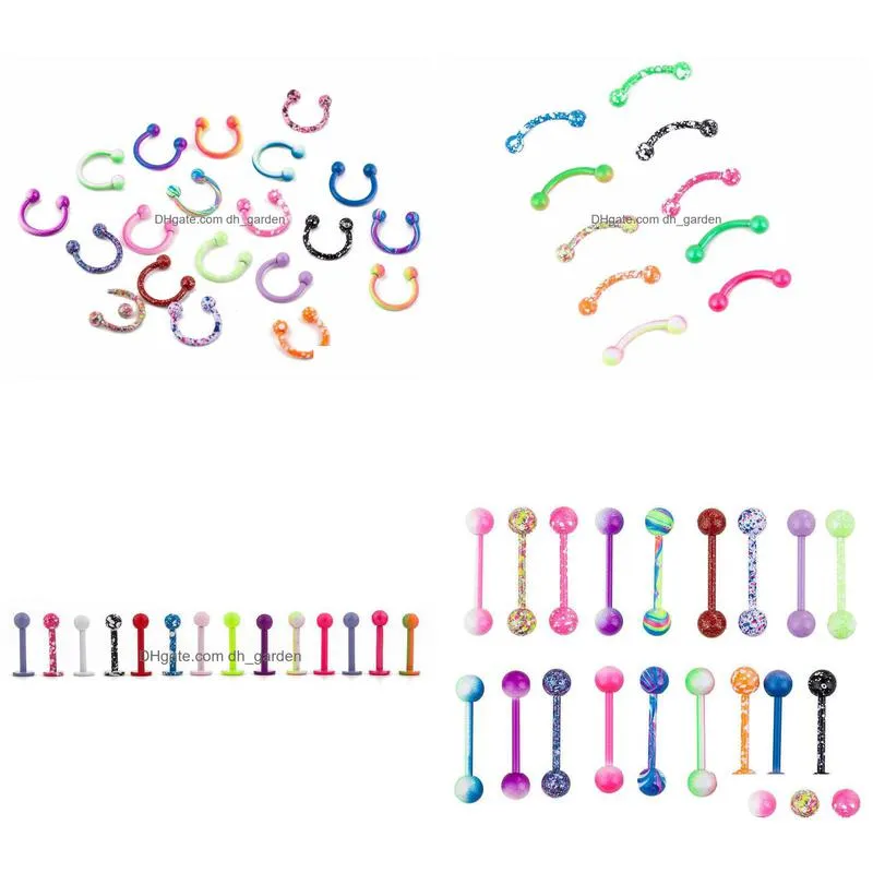 100pcs body jewelry piercing tongue ring barbells nipple bar horseshoes lip labret eyebrow piercing colorful