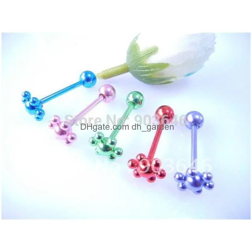 shippment 50pcs body jewelry - stone ball tongue/nipple ring barbells sleeping piercing cheek straight bar