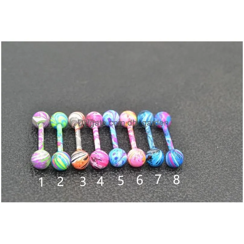 100pcs body jewelry piercing tongue ring bells nipple bar 14g~1.6mmx16mmx6/6mm trip colors shippment