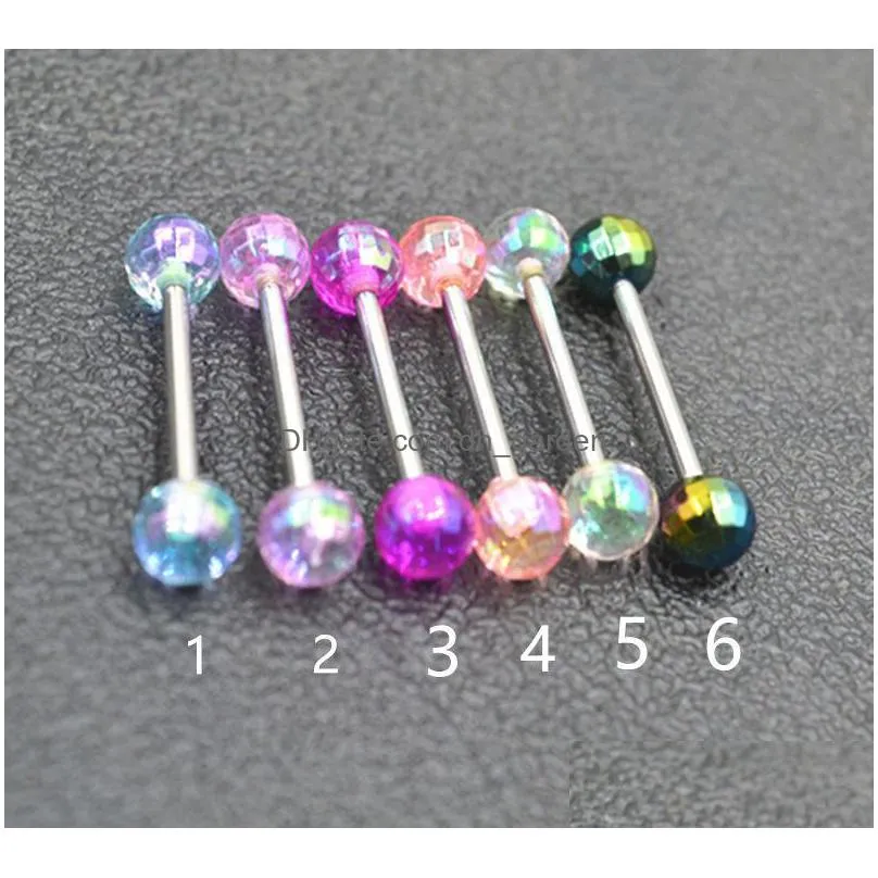 lot50pcs surgical steel tongue ring bar nipple barbells body piercing 14g arrived colorful resin ball