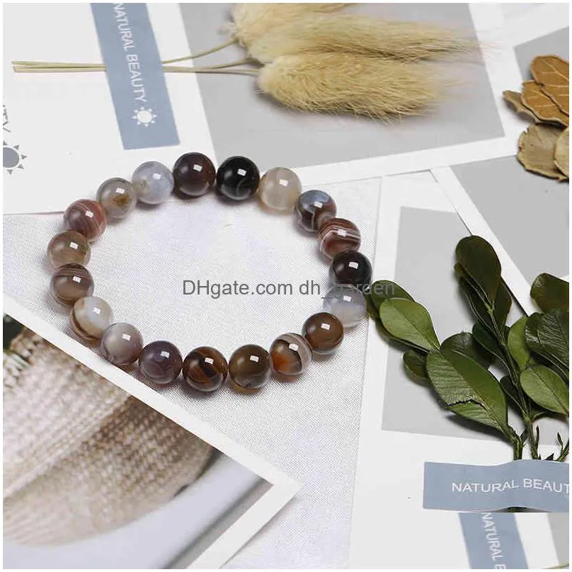 natural botswana agate stone 6 8 10mm round gemstone beads bracelet for women and men elastic strand bracelets unisex jewellry