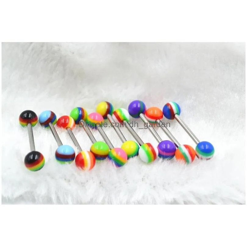 100pcs tongue/ nipple shield ring barbells straight bar 14g four strip balls body piercing jewelry 1.6x16x6/6mm