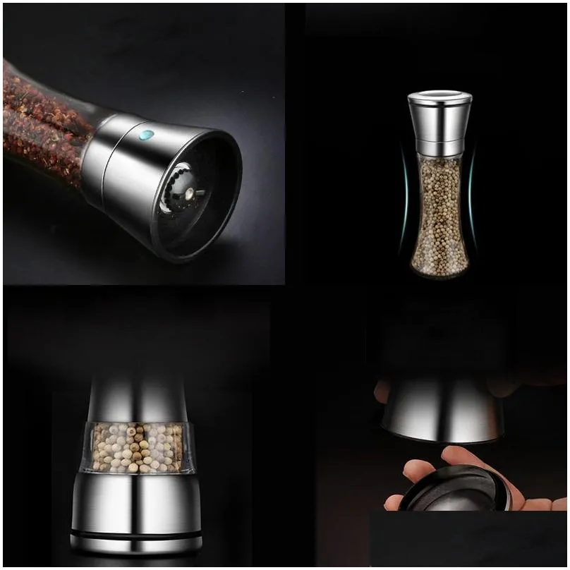 Stainless Steel Pepper Grinder Pepper Mills Bottles With Adjustable Manual glass Black pepper grinder salt coffee spice bottle drop