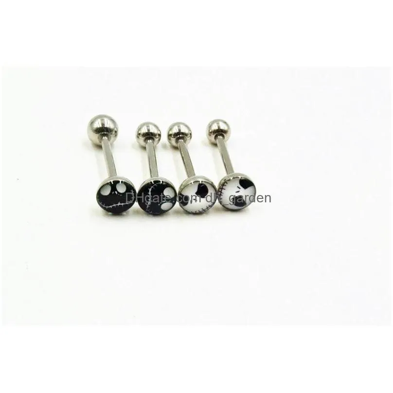 lot50pcs surgical steel jack tongue ring bar nipple straight barbells body piercing 14g~1.6mm arrived