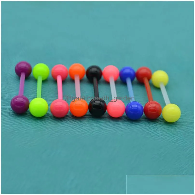 bioflex bioplast ptfe coloured flexible tongue bar screw on balls straight rings fashion body piercing jewelry whole 14g