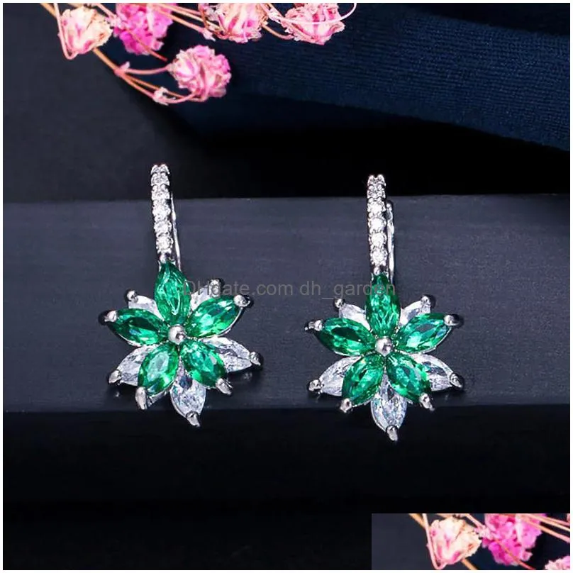 caoshi gorgeous flower shape earrings for women with brilliant cubic zirconia trendy anniversary jewelry gift drop