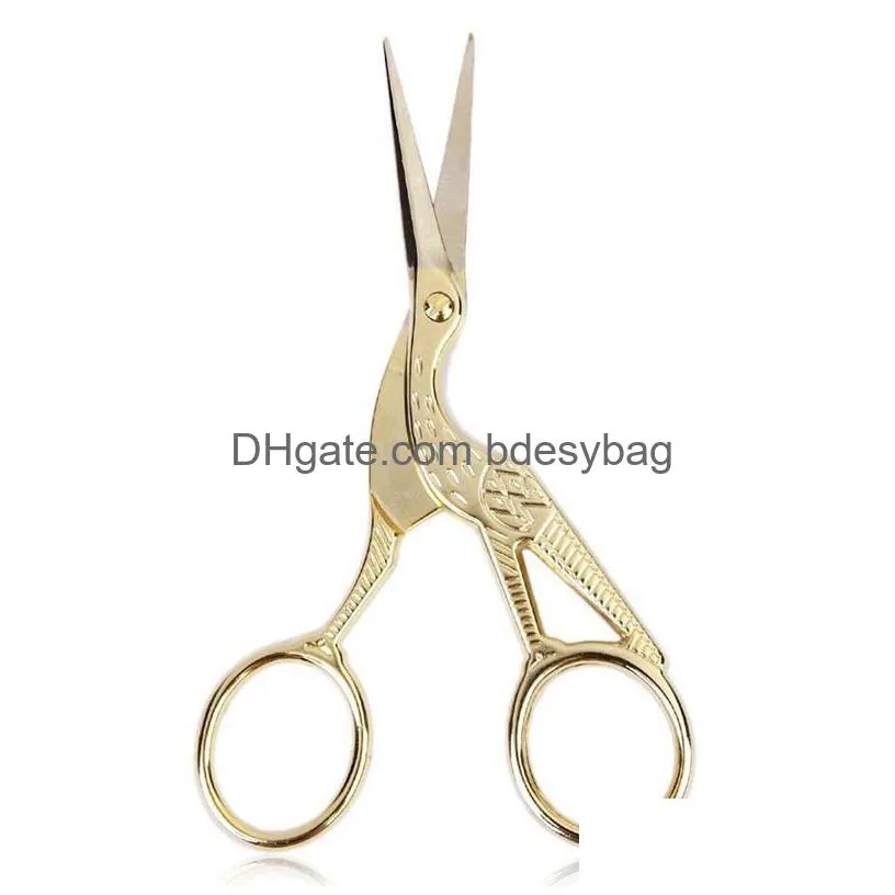 stainless steel retro tailor scissor crane shape sewing small embroidery craft crossstitch scissors diy home tools (golden)