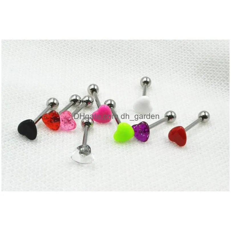 100pcs glitter heart tongue/ nipple ring barbells straight bar 14g~1.6mmx16mm body piercing jewelry