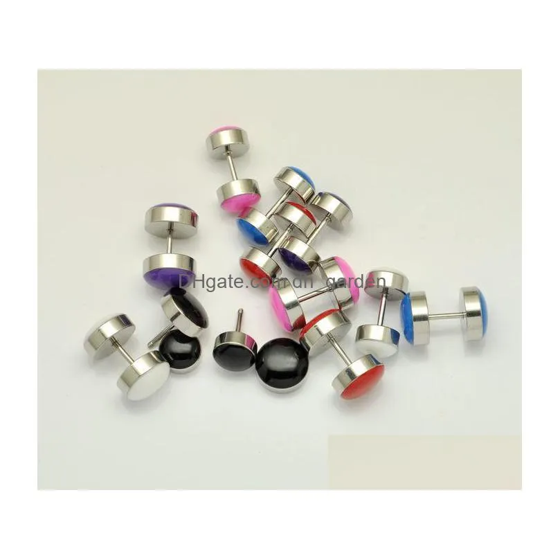 whole stainless steel 2size 6 colors 120pcs colorful oil drip tongue rings fake fashion dumbbell earrings jewelry