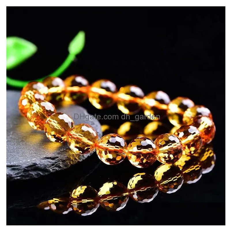 genuine natural yellow citrine clear round beads cut bracelet women men crystal gemstone wealthy 8mm 10mm 12mm gift aaaaa