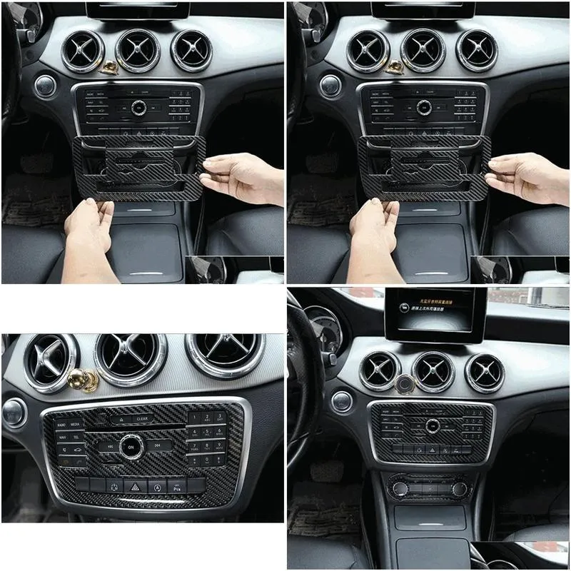 car carbon fiber panels cars cd air conditioning control panel cover trim for mercedes benz a class gla cla 2016-2017-2018-2019