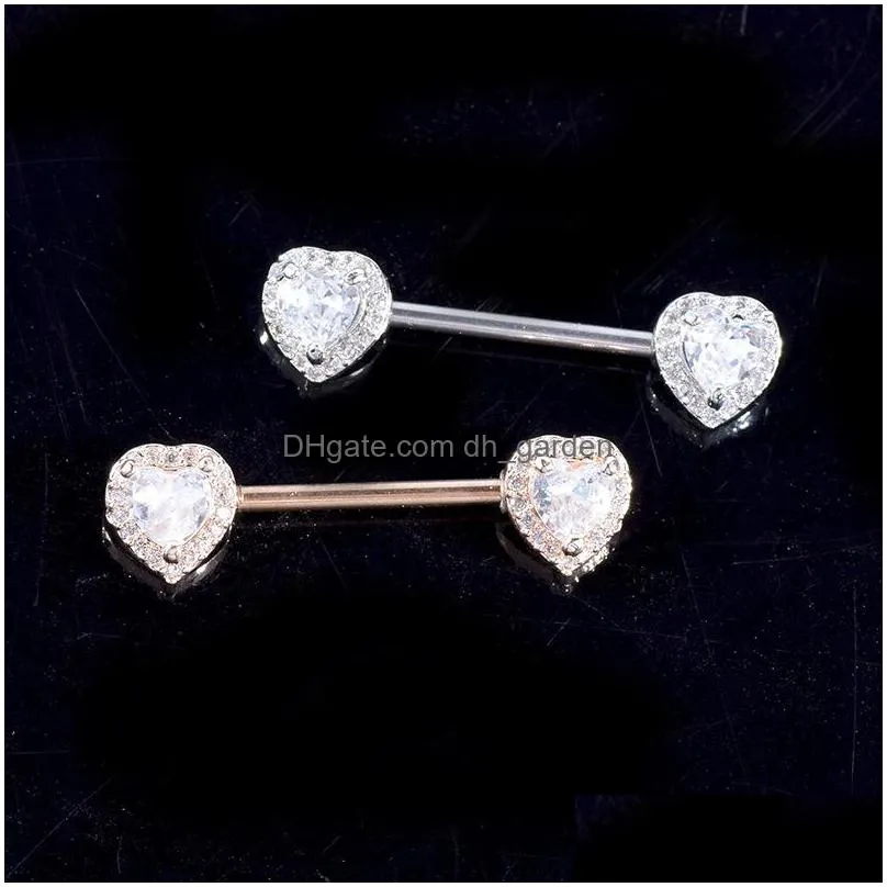 heart bar stainless steel crystal piercing tongue jewelry sexy nipple shield pircing jewely