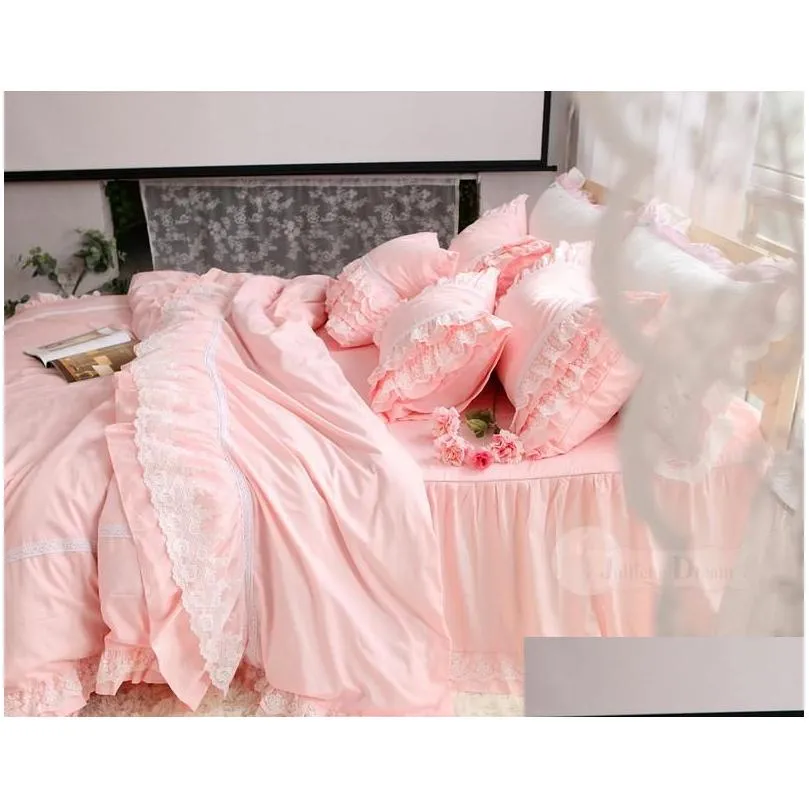 bedding sets top luxury embroidery wedding set lace ruffle duvet cover bed sheet bedspread romantic bedroom home decoration beddings