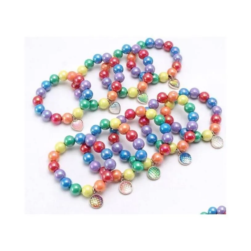 jewelry ins 12 styles kids bracelet colorf beads mermaid heart circle charms cute design princess for girl drop delivery baby matern
