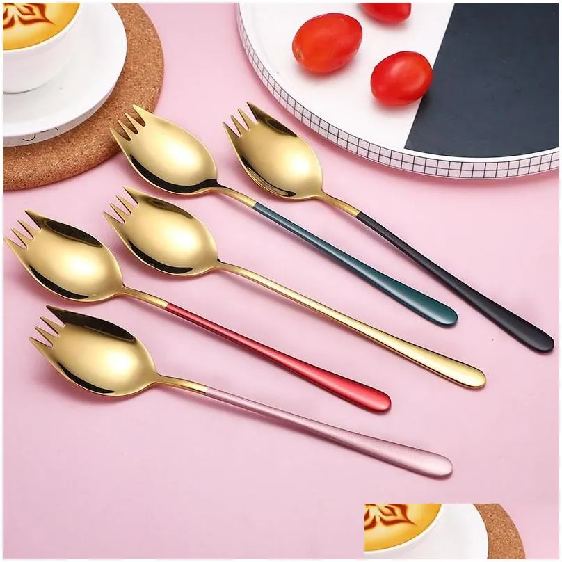 spoons high quality colorful salad fork titanium metal spaghetti spoon 304 stainless steel spork