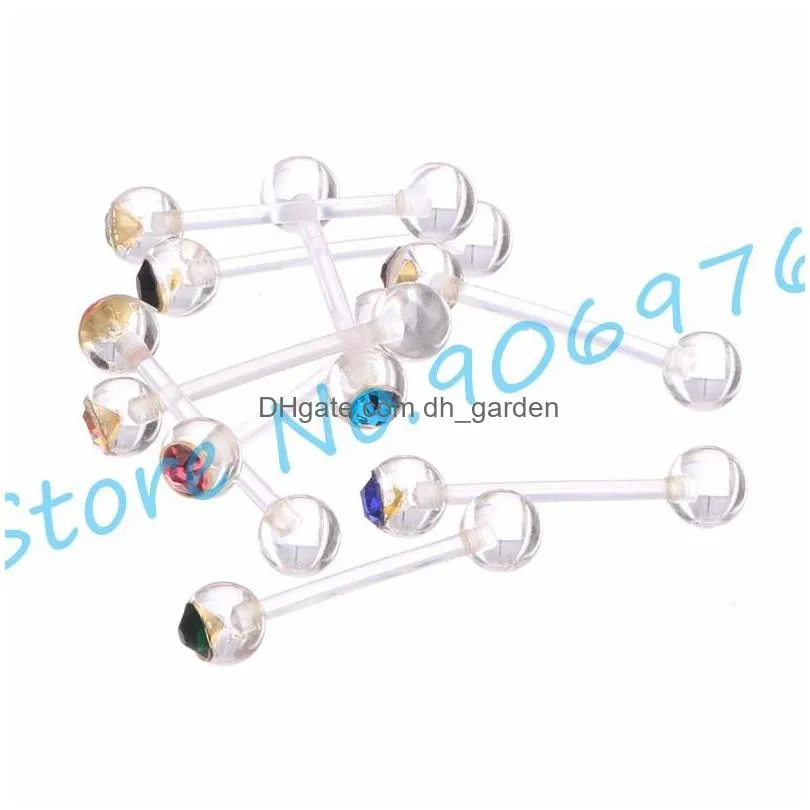 transparent clear tongue bar rings crystal gem 14gauge mixed colors straigt body piercing jewelry