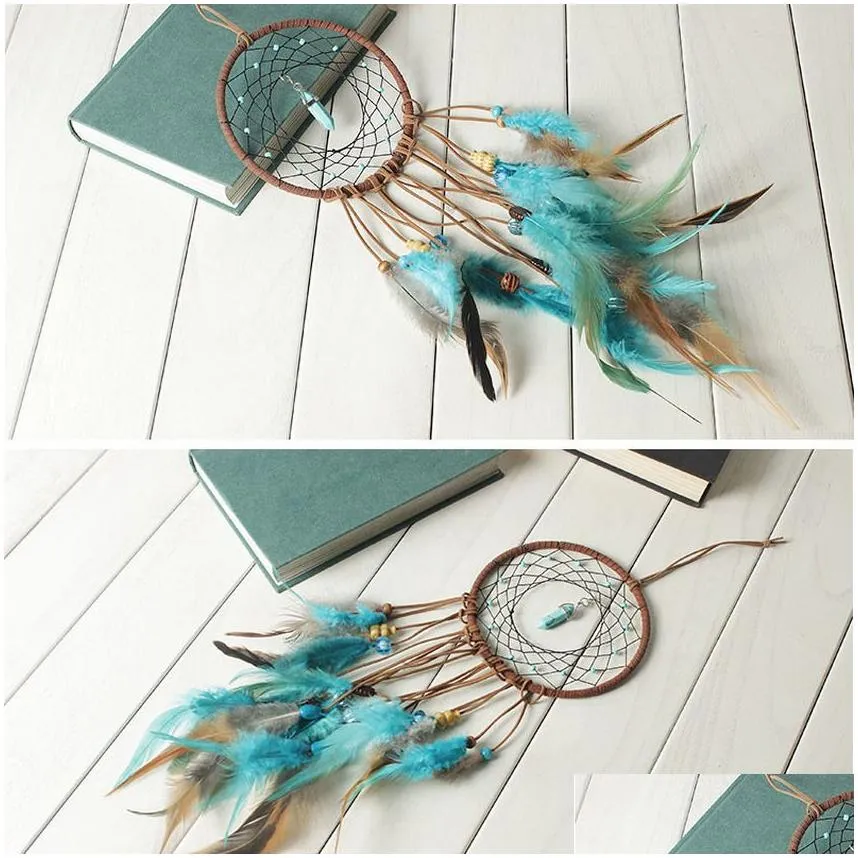 Boho dream catch Tassel Feather Turquoise Wind Chimes Window Wall Hanging Indian Home Decor