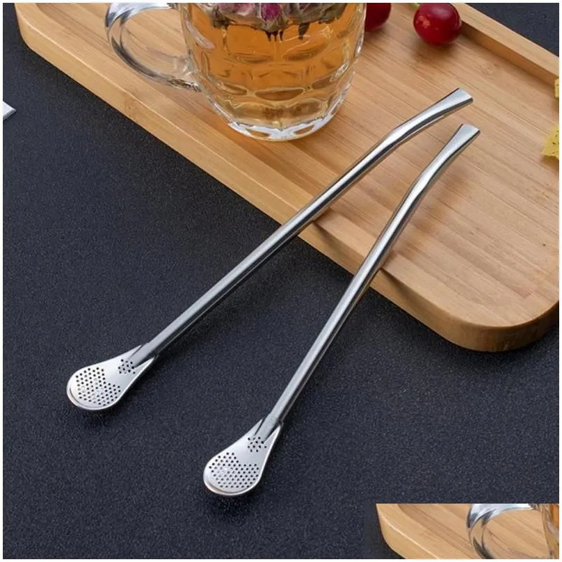 drinking straws teaspoon yerba mate party straw spoon long handle stainless steel 2pcs mixing bombilla filter for