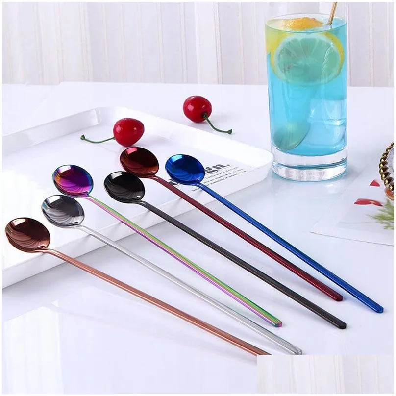 UPDATE Stainless Steel Coffee Scoops With Long Handle Colorful Kitchen Coffee Stirring Spoon Ice Cream Dessert Tea tools