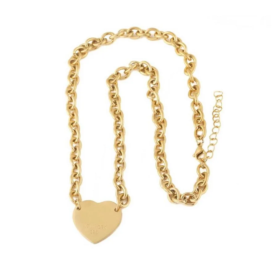 europe america fashion style lady women titanium steel 18k gold thick chain necklace with engraved t letter heart pendant