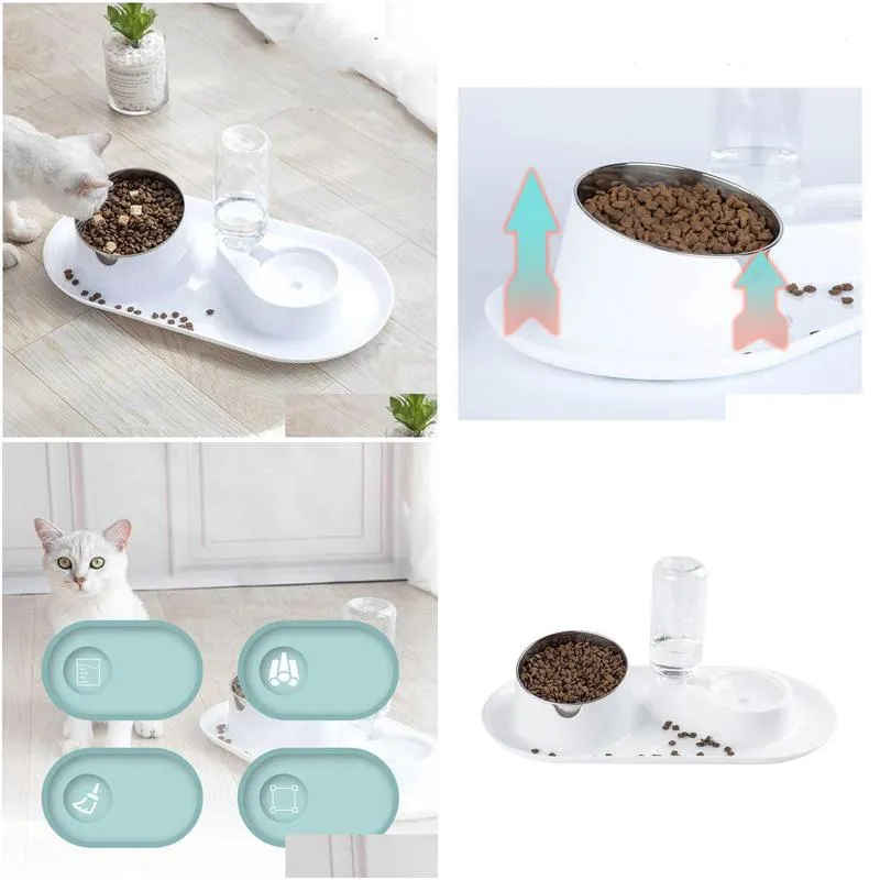 splash washable stainless steel double bowl tilt protection neck pet cat basin eating and drinking dual purpose dog bo bowls feeders