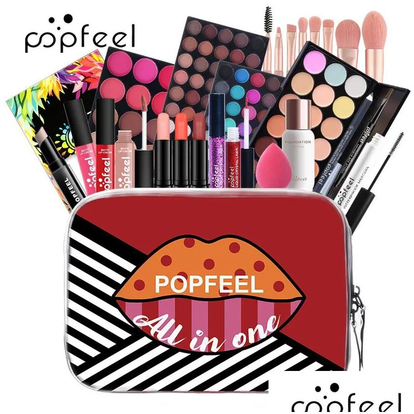popfeel gift sets beginner makeup 24pcs in one bag eye shadow lipgloss lip stick blush concealer cosmetic make up collection