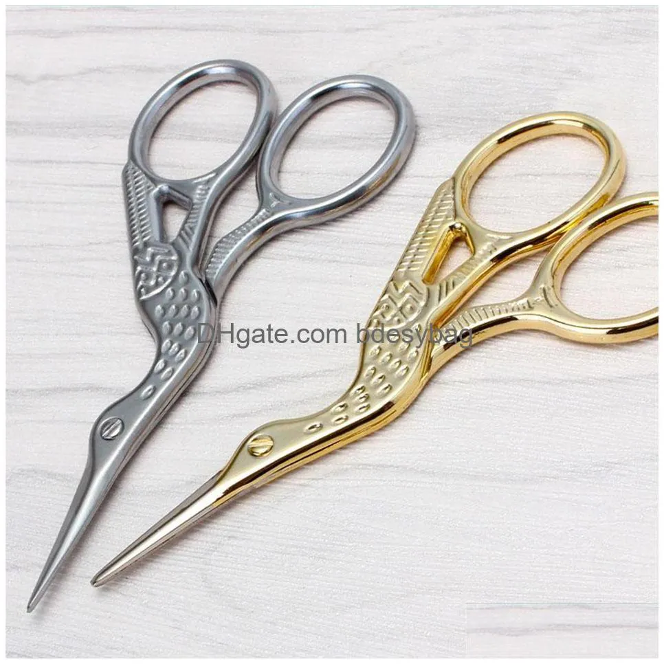 stainless steel retro tailor scissor crane shape sewing small embroidery craft crossstitch scissors diy home tools (golden)