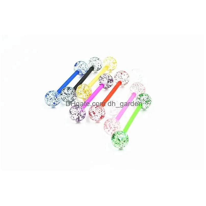 100pcs shipment uv body piercing jewelry-flexible tongue ring bar glitter balls nipple barbells soft bio body piercing