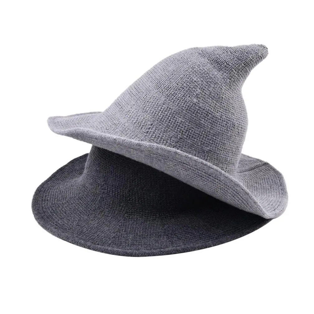 Party Hats Halloween Witch Hat Wool Cap Knitting Fisherman Hat Female Fashion Witch Basin Caps Q432