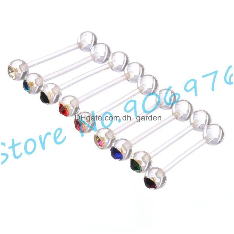 transparent clear tongue bar rings crystal gem 14gauge mixed colors straigt body piercing jewelry